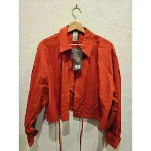 Sans Souci Burnt Orange Cropped Shoulder Bladed Sleeve Button Up Top Large